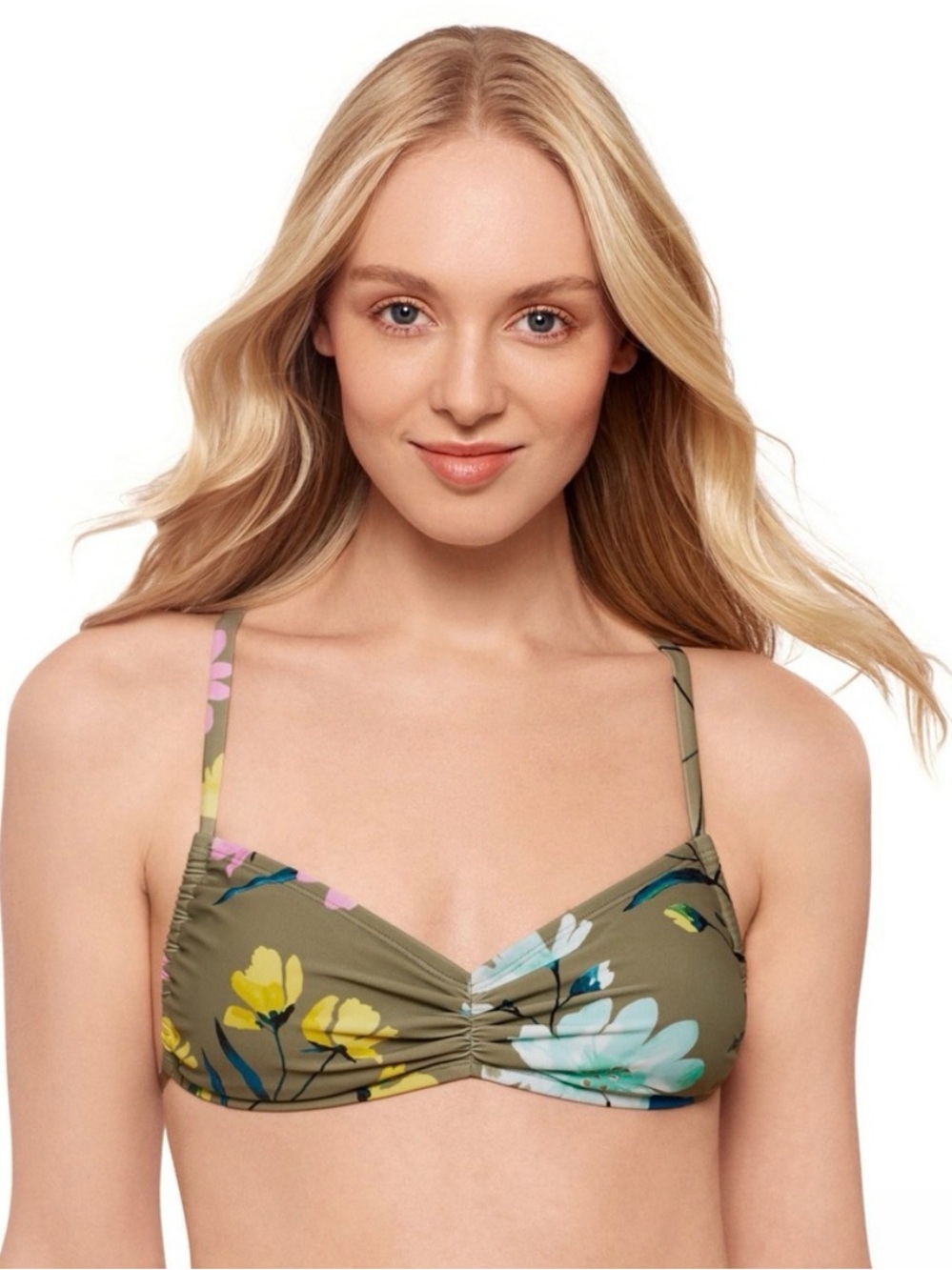 Salt + Cove Olive Floral Bralette Bikini Top — Yellow/Pink/Blue